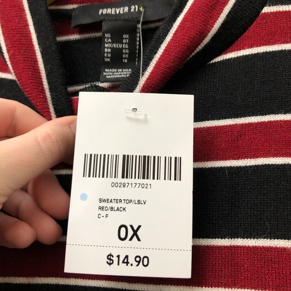 Red and Navy Striped Knit Long Sleeve Top - Picture 3 of 3